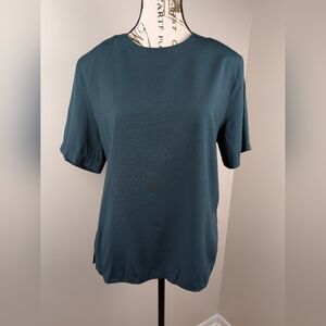 Gloria Lance Green Teal Vintage Short Sleeve Top Padded Minimalist Size M